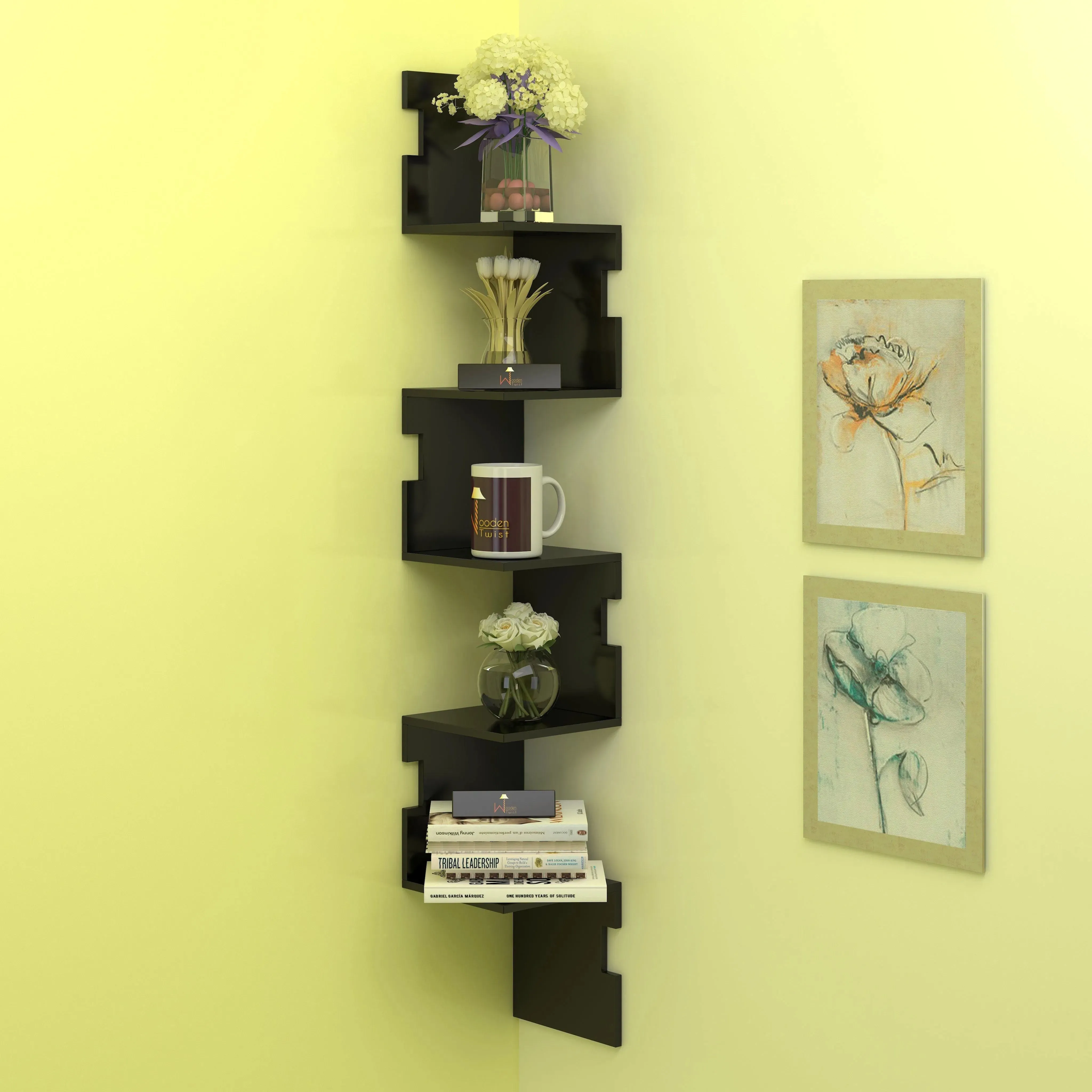 Zig Zag Alzak Floating Corner Shelves