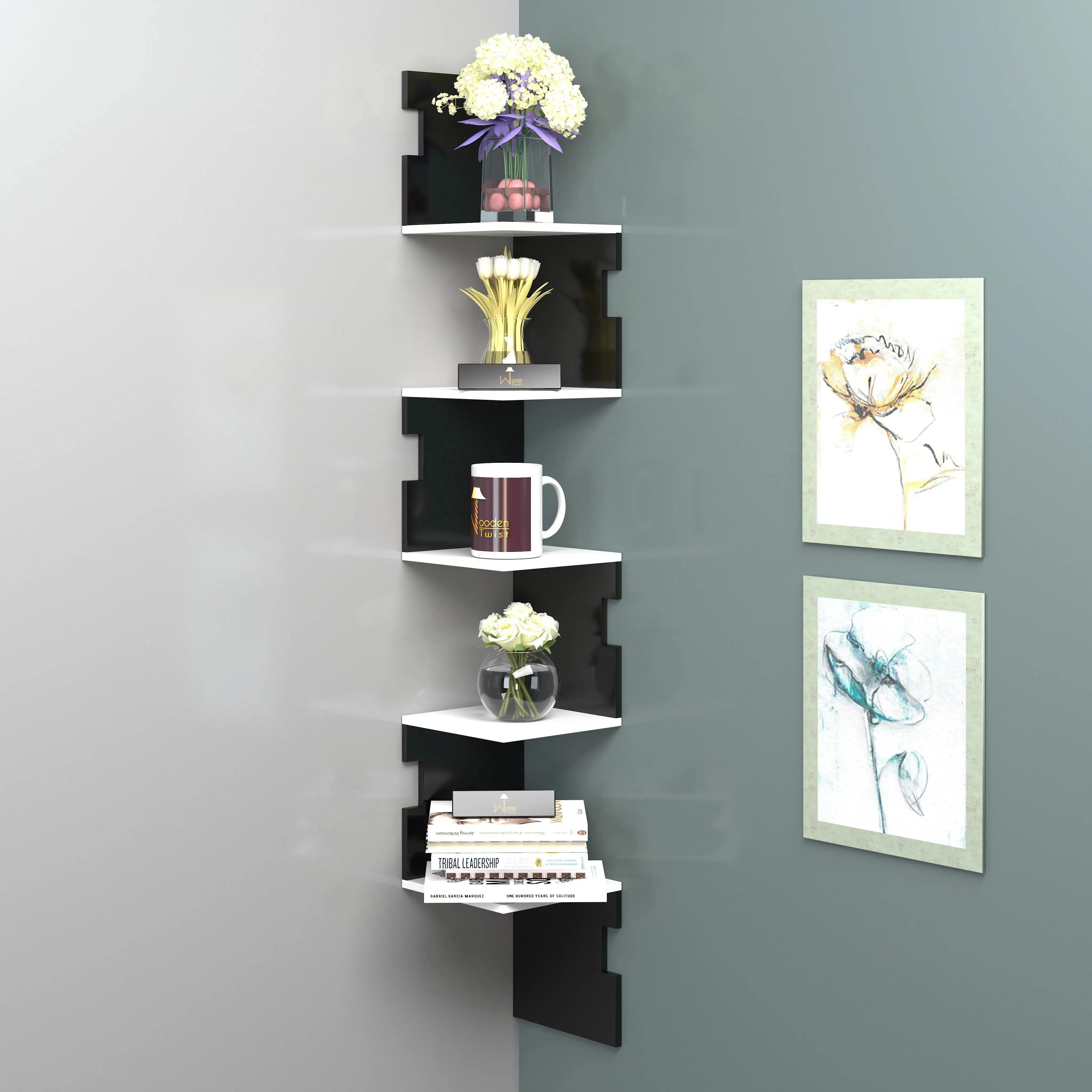 Zig Zag Alzak Floating Corner Shelves