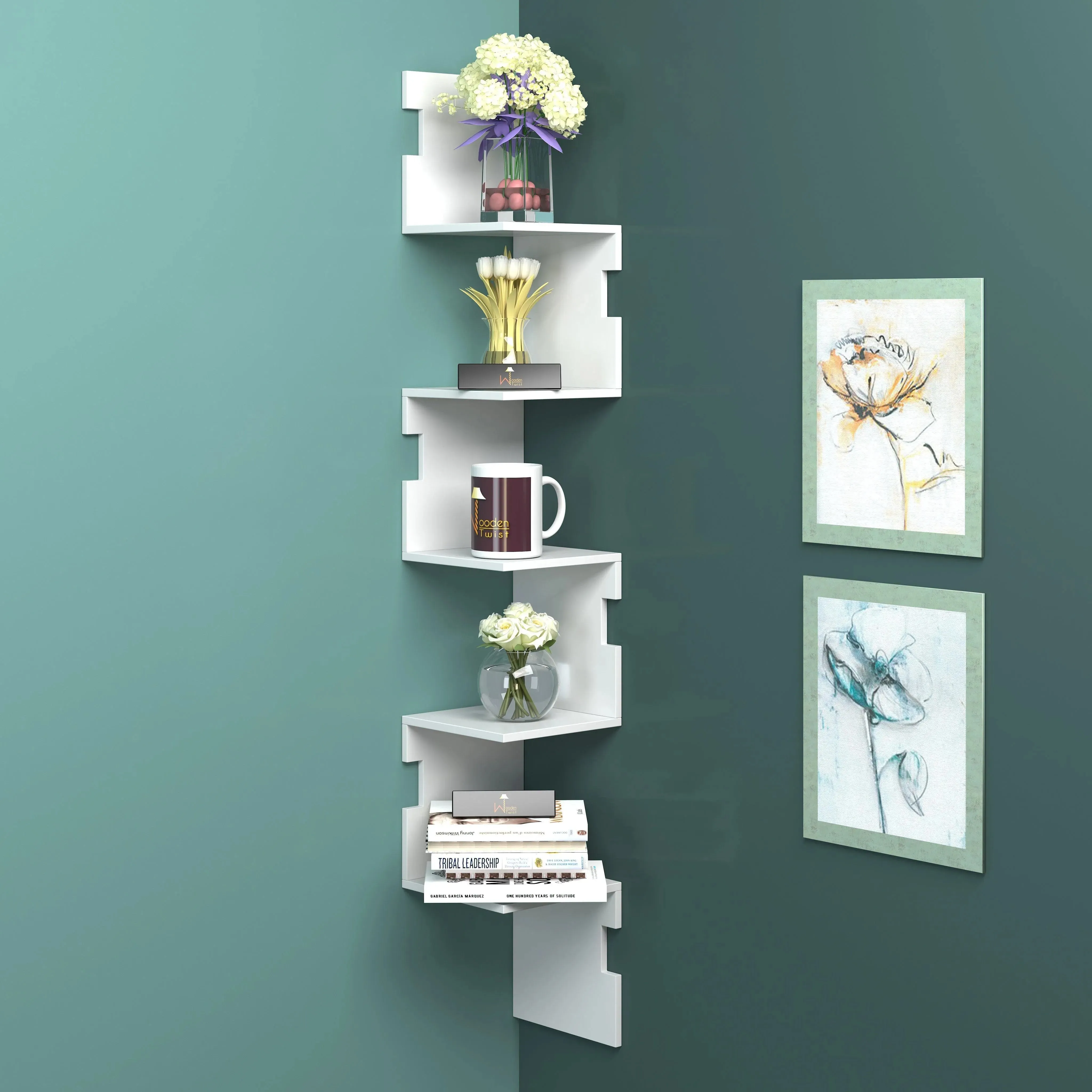 Zig Zag Alzak Floating Corner Shelves